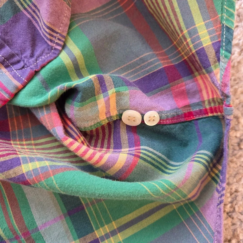 Polo Ralph Lauren Madras Plaid Short Sleeve Shirt Mens XL Green Purple Classic